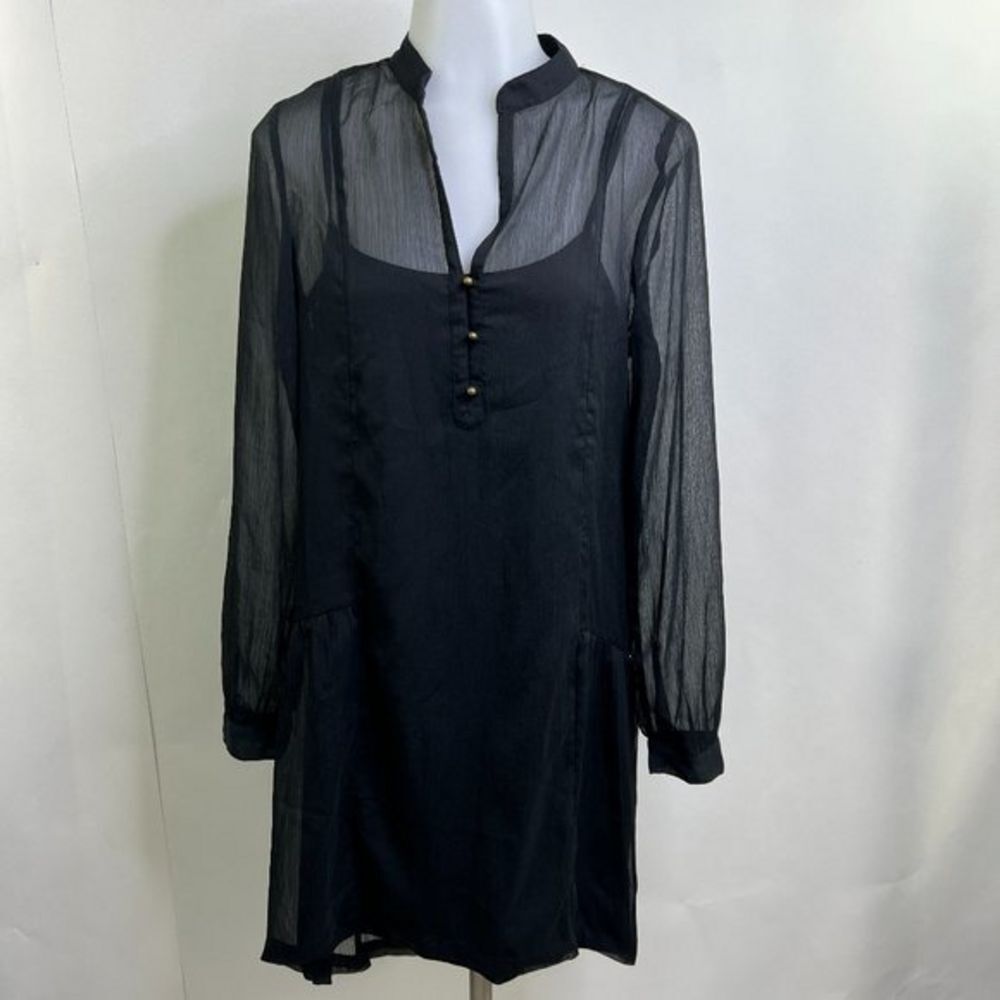 Rubbish Dress S Black Sheer Long Sleeve Slip Button A-line Layered Shirt  See me